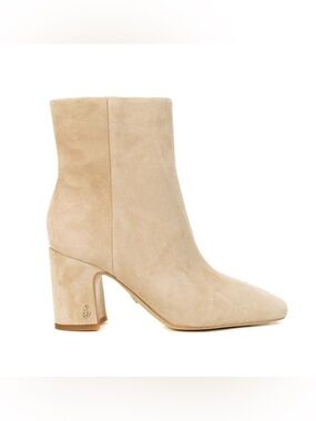 SAM EDELMAN FAWN WARM OATS SUEDE BLOCK HEEL BOOTIES I3834L1250 Size 7 1/2M/38